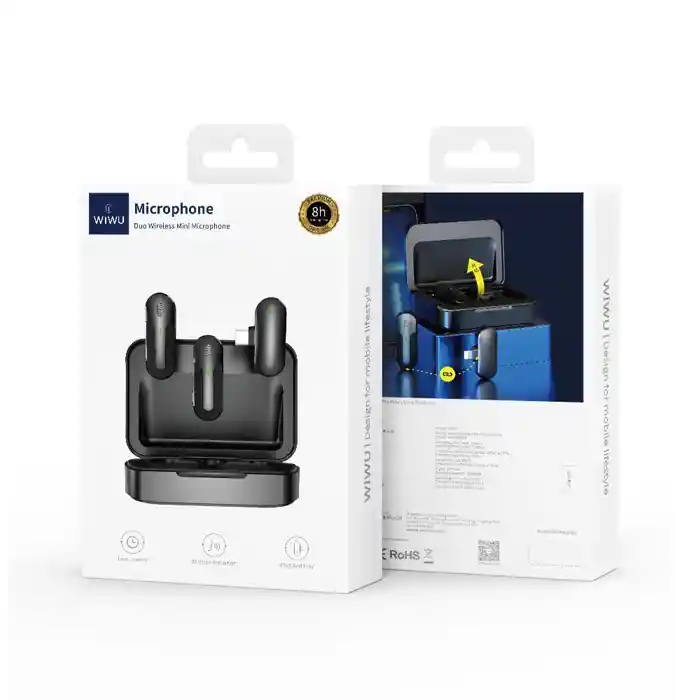 WiWU WM002 Portable for Smart Phone dual Mics ANC Mute Mini Wireless Microphone type c & iOS